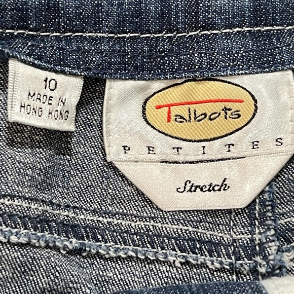 Talbots 5 Pocket Blue Denim Floral Embroidered Wide Leg Jeans 10 - Picture 9 of 10